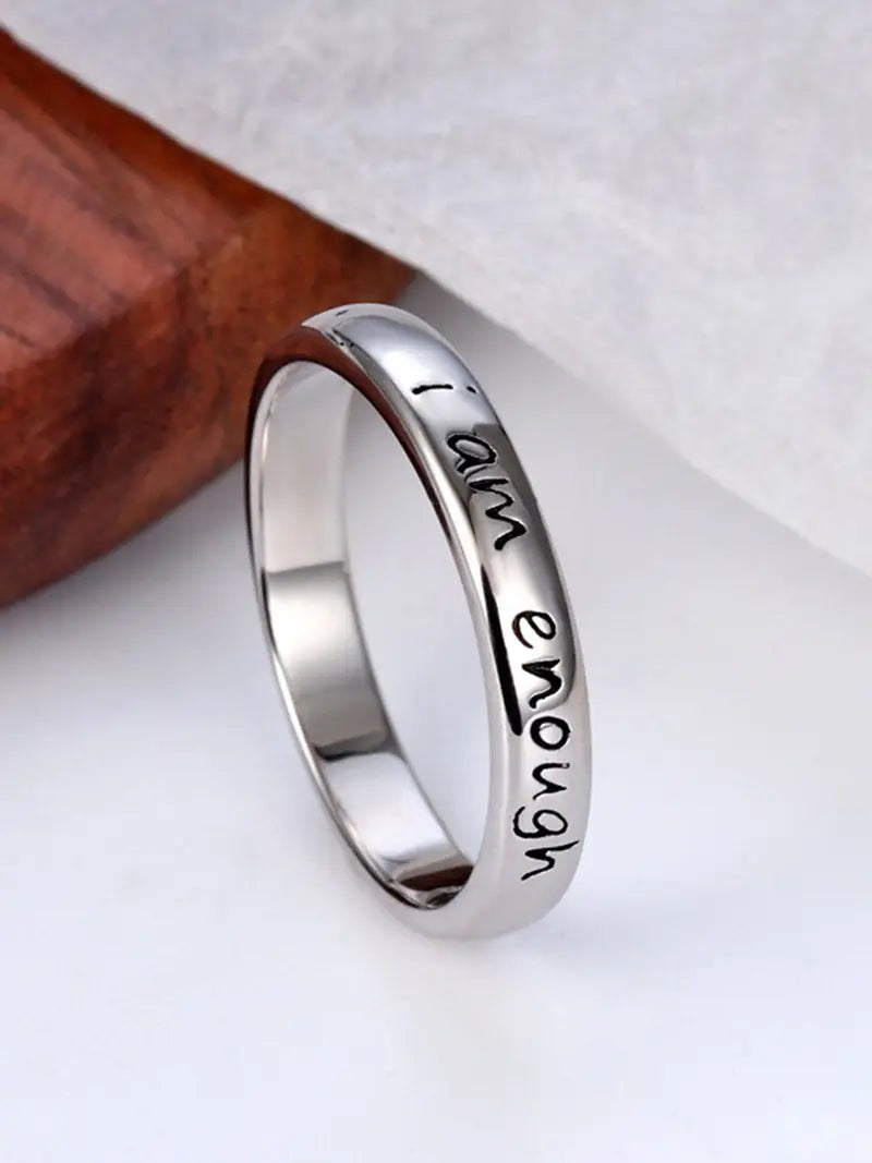 Minimalist Wide-Band "I Am Enough" Unique Ring
